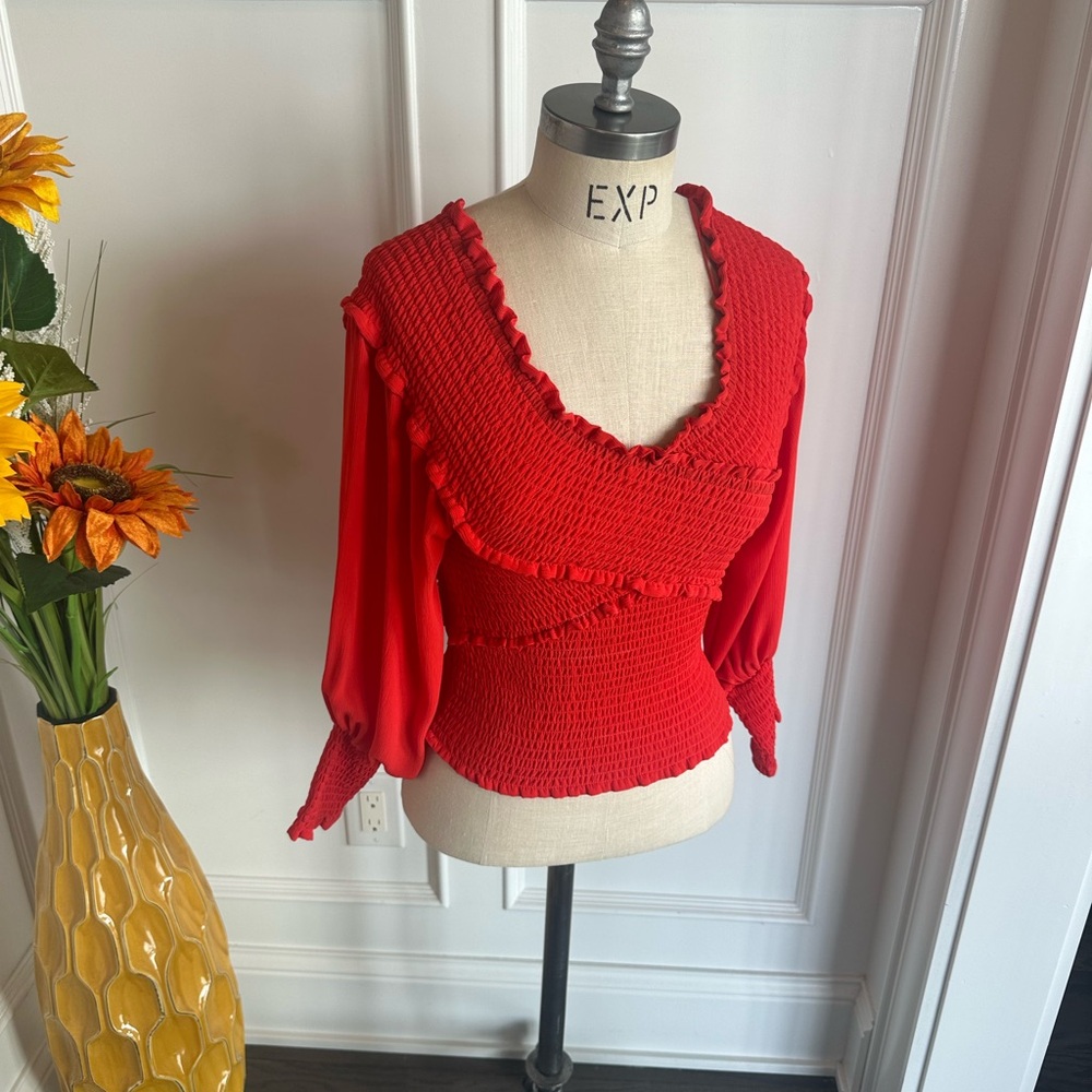 BB Dakota Red-orange off the shoulder top. - Picture 13 of 13